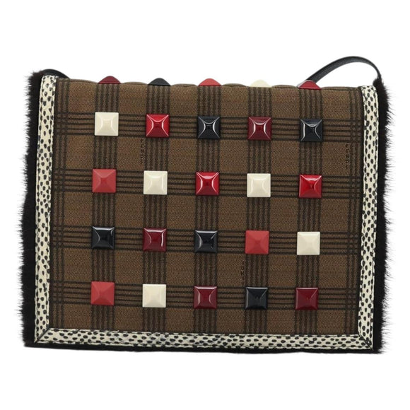FENDI Shoulder Bag Canvas Brown Gold Auth 174921A
