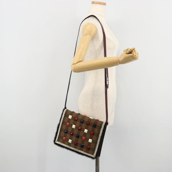 FENDI Shoulder Bag Canvas Brown Gold Auth 174921A