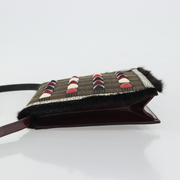 FENDI Shoulder Bag Canvas Brown Gold Auth 174921A