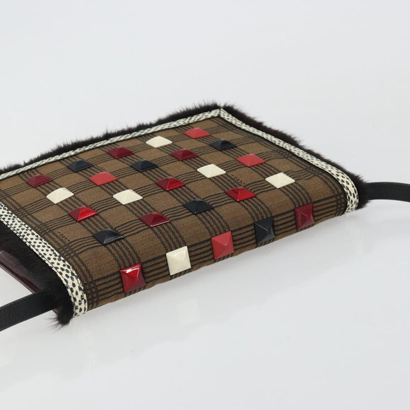 FENDI Shoulder Bag Canvas Brown Gold Auth 174921A
