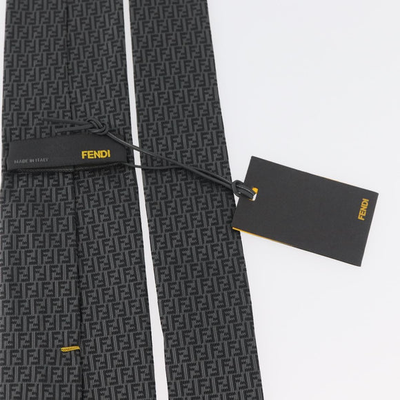FENDI Necktie Silk Gray Auth 174924