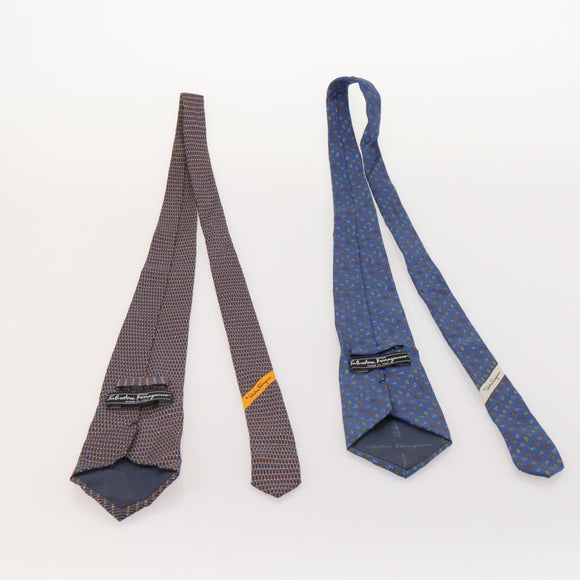Salvatore Ferragamo Necktie Silk 10 bottles set Blue Navy yellow Auth 174930