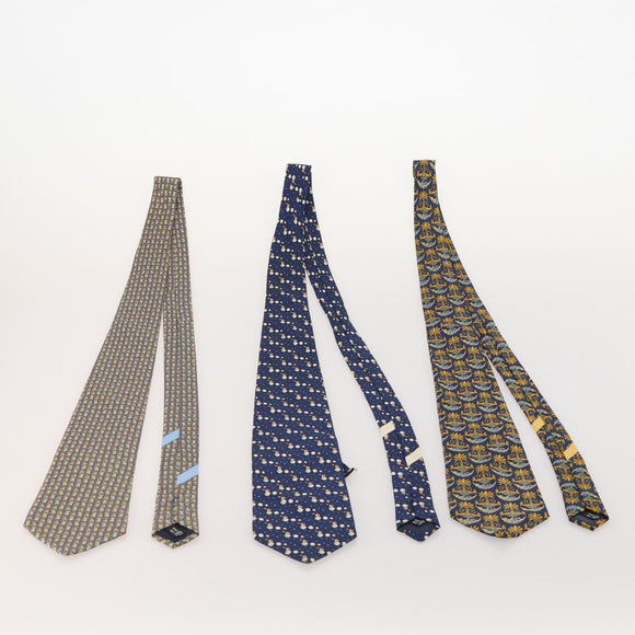 Salvatore Ferragamo Necktie Silk 10 bottles set Blue Navy yellow Auth 174930