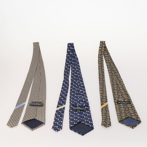 Salvatore Ferragamo Necktie Silk 10 bottles set Blue Navy yellow Auth 174930