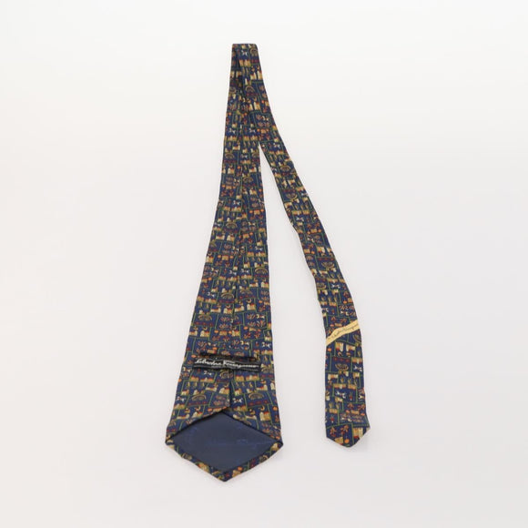 Salvatore Ferragamo Necktie Silk Set of 5 Navy Yellow blue Auth 174936