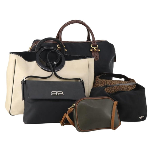 BALENCIAGA Bottega Bag Nylon Leather 6 Set Black Brown beige Auth 174944