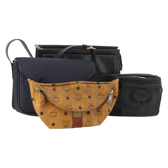 Gianni Versace MCM Saint Laurent Bag Nylon Leather 4 Set Black Navy Auth 174946