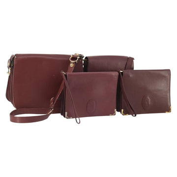 CARTIER Must Line Shoulder Bag Leather 4 Set Bordeaux Gold Auth 174947