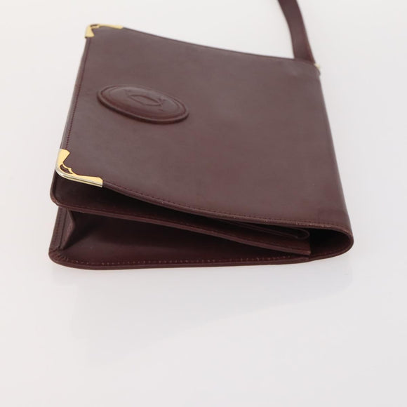 CARTIER Must Line Shoulder Bag Leather 4 Set Bordeaux Gold Auth 174947