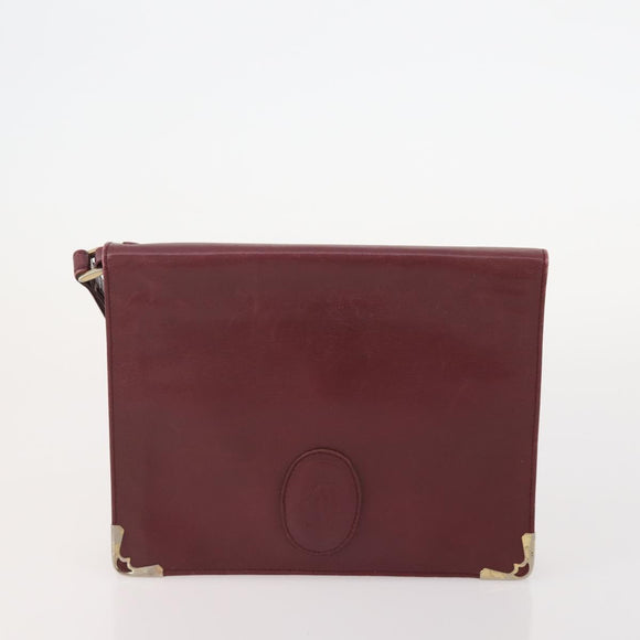 CARTIER Must Line Shoulder Bag Leather 4 Set Bordeaux Gold Auth 174947