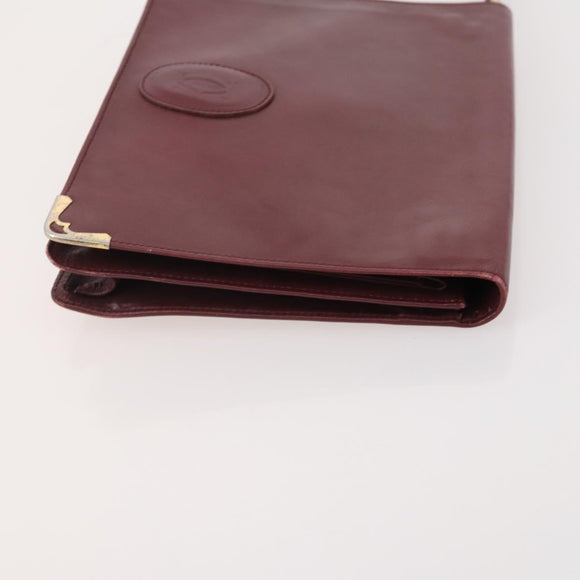 CARTIER Must Line Shoulder Bag Leather 4 Set Bordeaux Gold Auth 174947