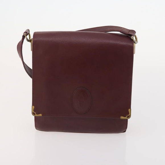 CARTIER Must Line Shoulder Bag Leather 4 Set Bordeaux Gold Auth 174947