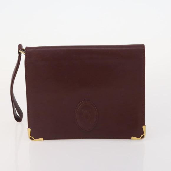 CARTIER Must Line Shoulder Bag Leather 4 Set Bordeaux Gold Auth 174947