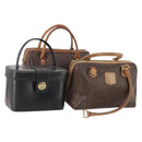 CELINE Macadam Canvas Hand Bag PVC Leather 3 Set Brown Black Auth 174950-1