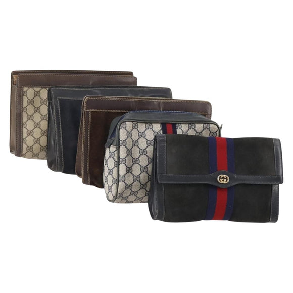 GUCCI GG Supreme Web Sherry Line Tasche PVC Wildleder 5er Set Marine Beige Auth 174951