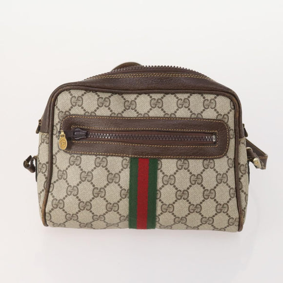 GUCCI GG Supreme Shoulder Bag PVC Leather Suede 10 Set Beige Black Auth 174953