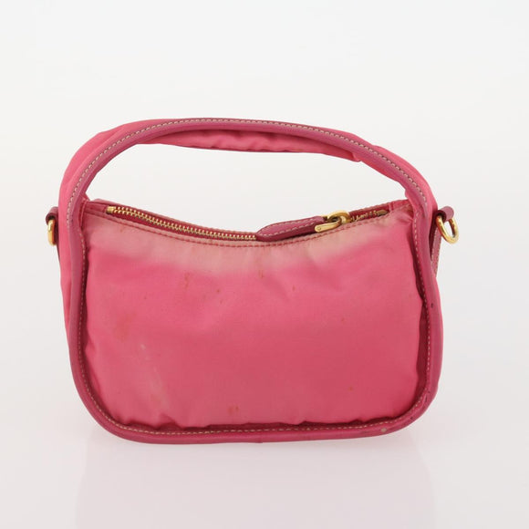 PRADA Pouch Hand Bag Nylon 2 Set Pink Black Auth 174958
