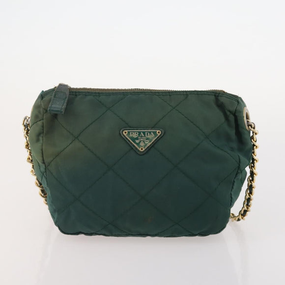 PRADA Chain Shoulder Bag Nylon 3 Set Beige Black Green Auth 174962