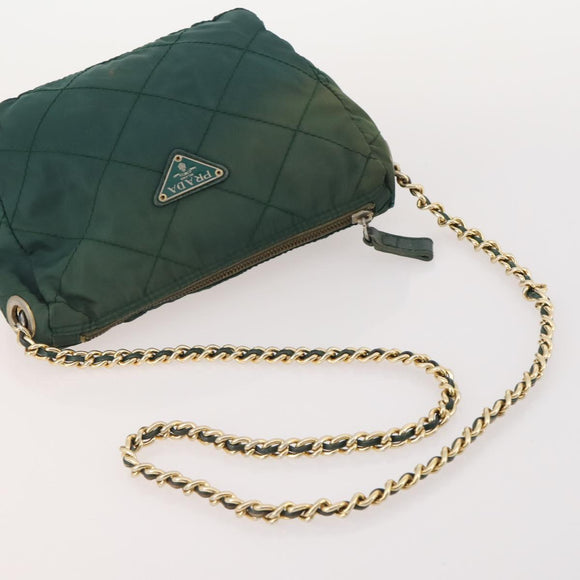 PRADA Chain Shoulder Bag Nylon 3 Set Beige Black Green Auth 174962