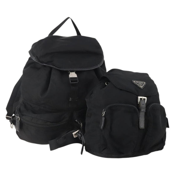 PRADA Backpack Nylon 2 Set Black Auth 174965