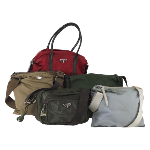 PRADA Shoulder Bag Nylon 5 Set Green Black Red Auth 174966