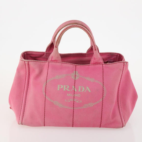 PRADA Canapa Hand Bag Canvas 2 Set Pink Beige Auth 174968