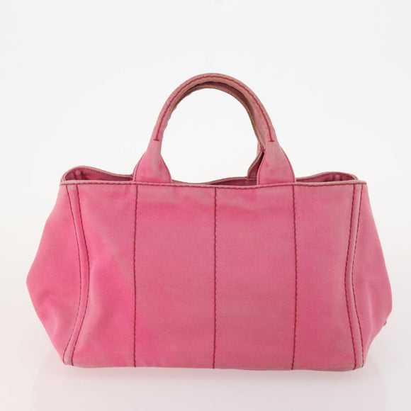PRADA Canapa Hand Bag Canvas 2 Set Pink Beige Auth 174968
