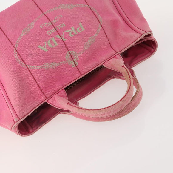 PRADA Canapa Hand Bag Canvas 2 Set Pink Beige Auth 174968