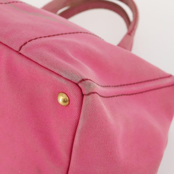 PRADA Canapa Hand Bag Canvas 2 Set Pink Beige Auth 174968