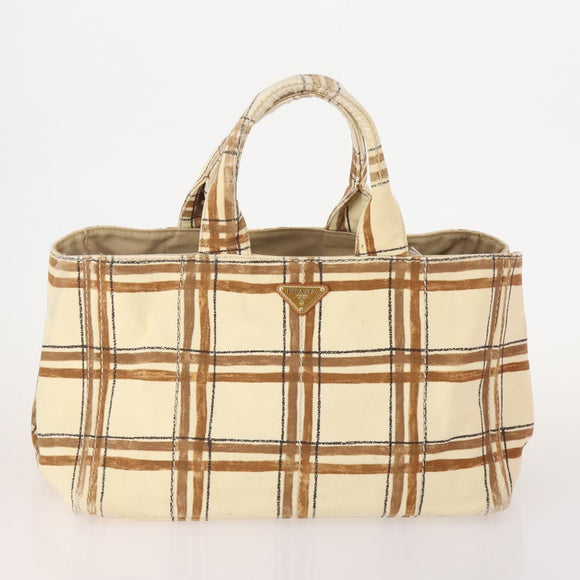 PRADA Canapa Hand Bag Canvas 2 Set Pink Beige Auth 174968