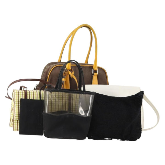 PRADA Shoulder Bag Canvas Leather 5 Set Black White Brown Auth 174978
