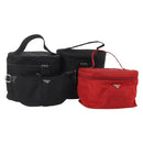 PRADA Vanity Hand Bag Nylon 4 Set Black Red Auth 174980-1