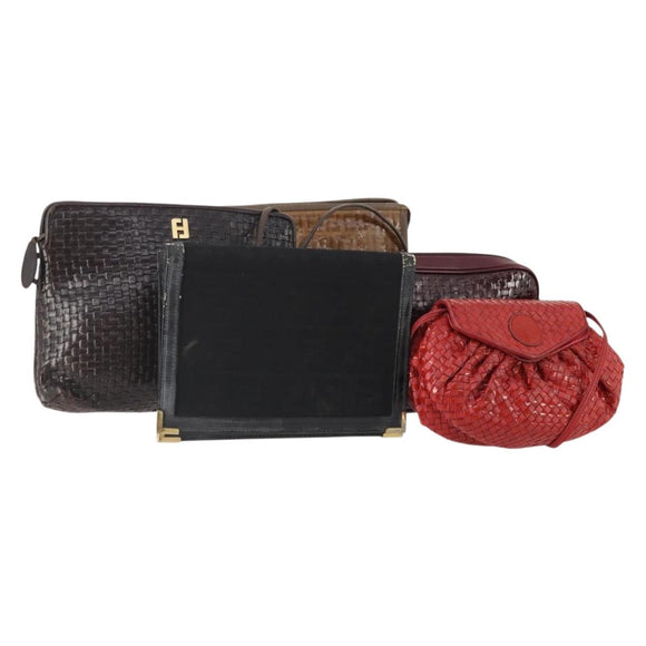 FENDI Dior Zucca Canvas Zucchino Canvas Bag 5 Set Brown Black Red Auth 174983