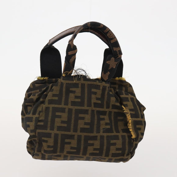 FENDI Pecan Canvas Hand Bag 5 Set Brown Black Auth 174984