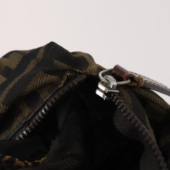 FENDI Pecan Canvas Hand Bag 5 Set Brown Black Auth 174984