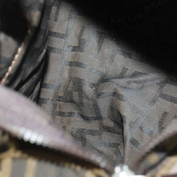 FENDI Pecan Canvas Hand Bag 5 Set Brown Black Auth 174984