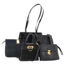 Salvatore Ferragamo Hand Bag Suede Leather 5 Set Black Navy Auth 174986-1