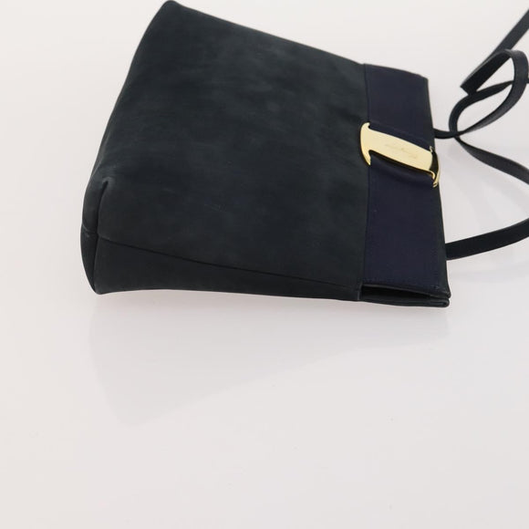Salvatore Ferragamo Hand Bag Suede Leather 5 Set Black Navy Auth 174986