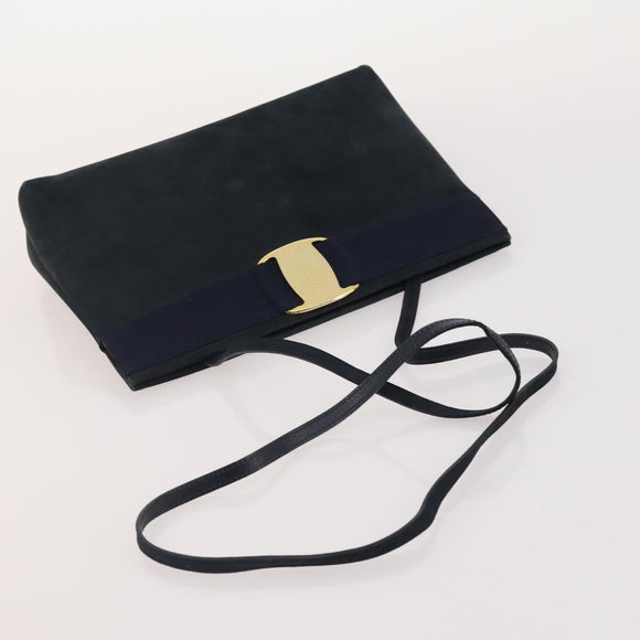 Salvatore Ferragamo Hand Bag Suede Leather 5 Set Black Navy Auth 174986