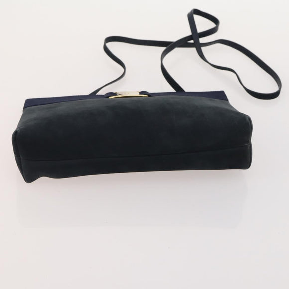 Salvatore Ferragamo Hand Bag Suede Leather 5 Set Black Navy Auth 174986