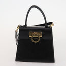 Salvatore Ferragamo Hand Bag Suede Leather 5 Set Black Navy Auth 174986-15