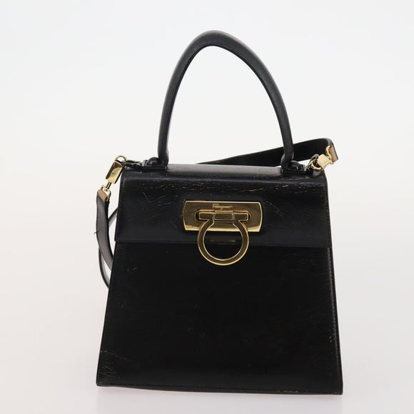 Salvatore Ferragamo Hand Bag Suede Leather 5 Set Black Navy Auth 174986