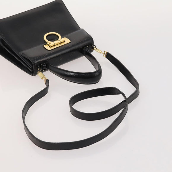 Salvatore Ferragamo Hand Bag Suede Leather 5 Set Black Navy Auth 174986