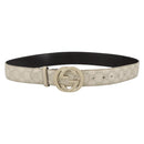 GUCCI Interlocking Guccissima GG Canvas Belt Leather 39"" White Gold Auth 174993-1