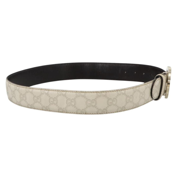 GUCCI Interlocking Guccissima GG Canvas Belt Leather 39"" White Gold Auth 174993