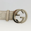 GUCCI Interlocking Guccissima GG Canvas Belt Leather 39"" White Gold Auth 174993-5