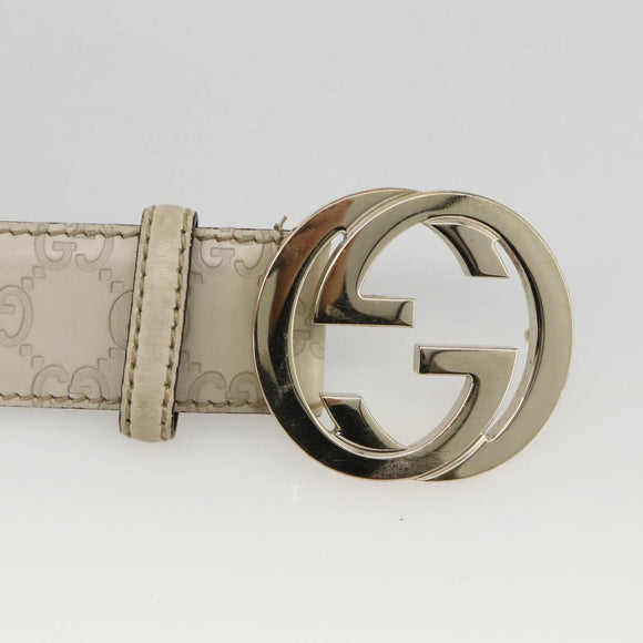 GUCCI Interlocking Guccissima GG Canvas Belt Leather 39"" White Gold Auth 174993