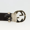 GUCCI Interlocking Guccissima GG Canvas Belt Leather 39"" White Gold Auth 174993-6