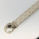 GUCCI Interlocking Guccissima GG Canvas Belt Leather 39"" White Gold Auth 174993-7