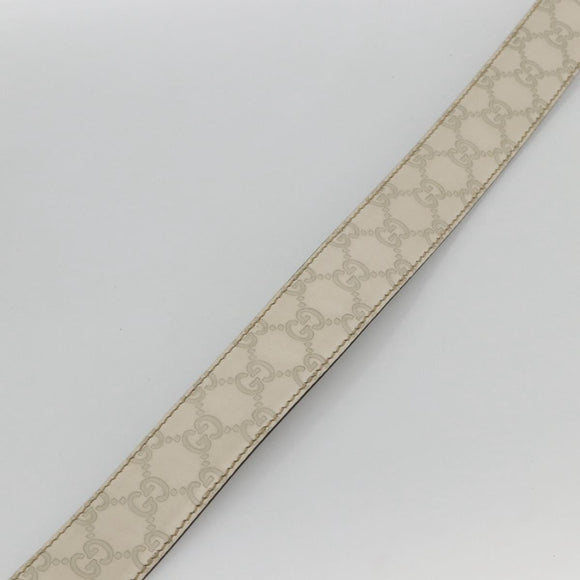 GUCCI Interlocking Guccissima GG Canvas Belt Leather 39"" White Gold Auth 174993
